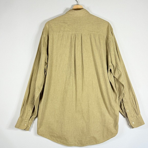 Hickey Freeman Men Large Button Down Long Sleeve Mustard Herringbone Dress Shirt - Picture 5 of 7